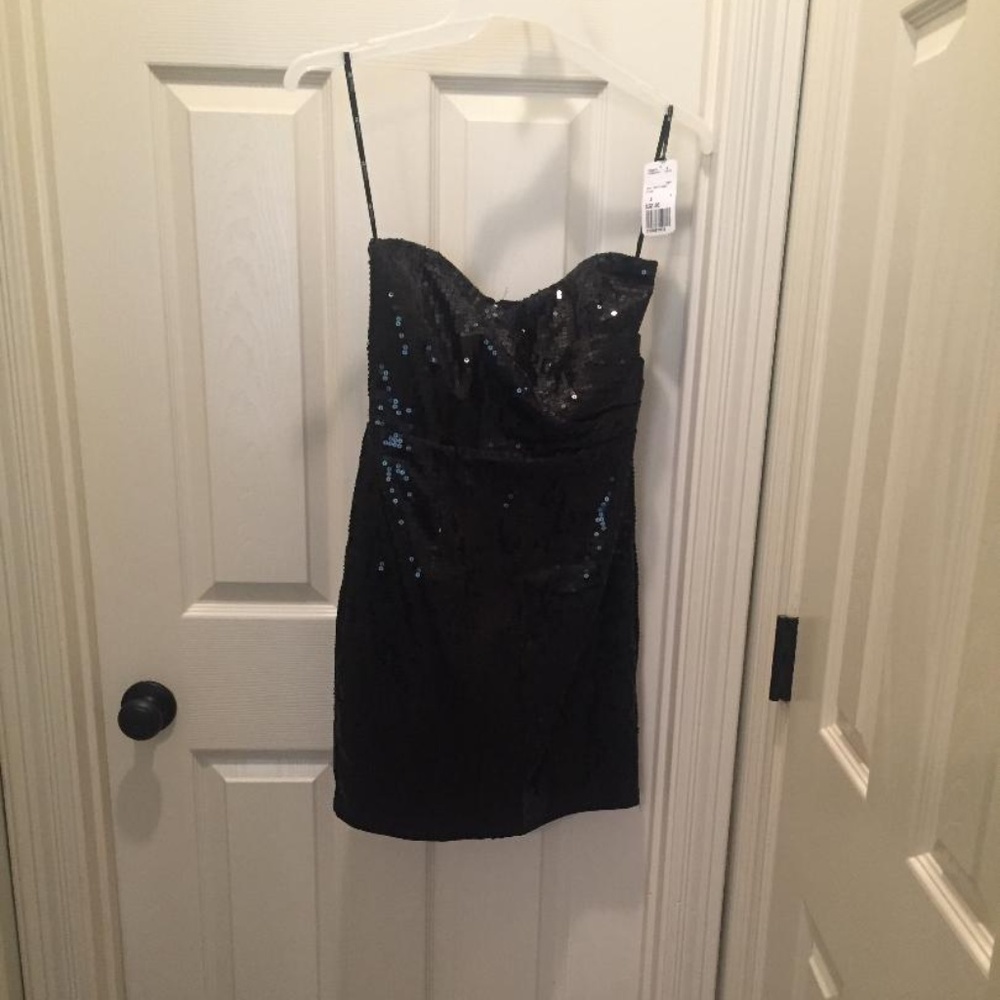 Black sequin strapless dress